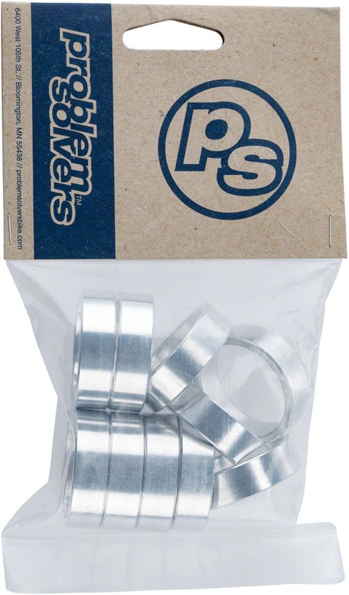 Problem Solvers Headset Stack Spacer - 28.6, 10mm, Aluminum, Silver, Bag of 10