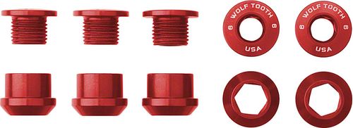 Wolf Tooth Set of 5 Chainring Bolts for 1x use, Dual Hex Fittings, Red