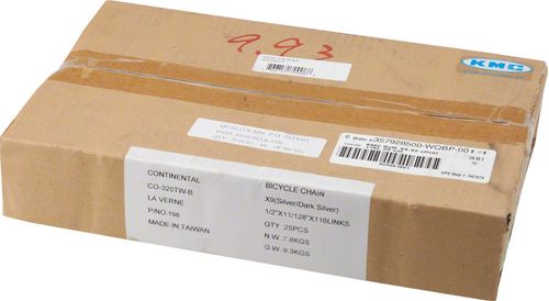KMC X9.93 Chain - 9-Speed, 116 Links, Silver, Bulk Box of 25