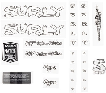 Surly Ogre Frame Decal Set - White, with Torch