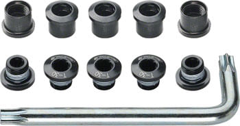 FSA Torx T-30 Alloy Double Chainring Nut/Bolt Set with tool: Black