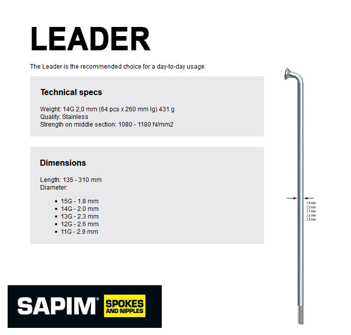 SAPIM Leader Stainless Steel Spokes (with Brass Nip Produktbild-Vorschau 4