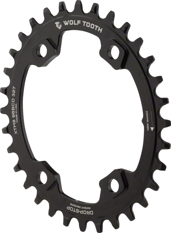 Wolf-Tooth-Elliptical-96-BCD-Chainring---32t-96-Asymmetric-BCD-4-Bolt-Drop-Stop-For-Shimano-XT-M8000-and-SLX-M7000-Cranks-Black-CR0627-5