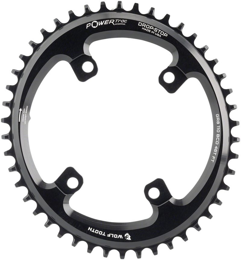 Wolf-Tooth-Elliptical-Shimano-110-Asymmetric-BCD-Chainring---46t-110-Asymmetric-BCD-4-Bolt-Drop-Stop-For-Shimano-GRX-Cranks-Black-CR8136-5