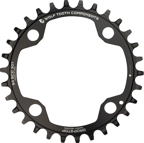 Wolf Tooth 94 BCD Chainring - 34t, 94 BCD, 4-Bolt, Drop-Stop, For SRAM Cranks, Black
