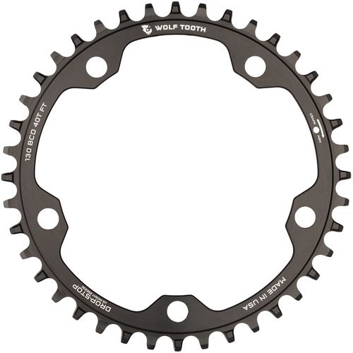 Wolf Tooth 130 BCD Road and Cyclocross Chainring - 42t, 130 BCD, 5-Bolt, Drop-Stop, 10/11/12-Speed Eagle and Flattop Compatible, Black