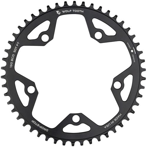 Wolf Tooth 130 BCD Road and Cyclocross Chainring - 46t, 130 BCD, 5-Bolt, Drop-Stop, 10/11/12-Speed Eagle and Flattop Compatible, Black
