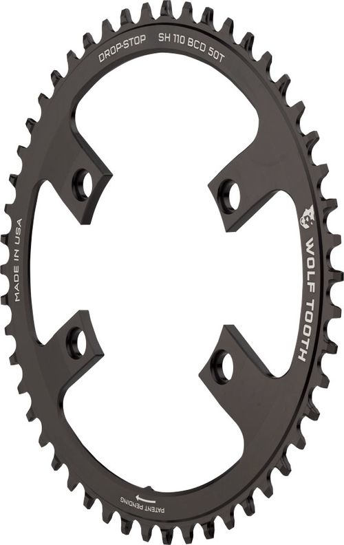 Wolf Tooth Shimano 110 Asymmetric BCD Chainring - 50t, 110 Asymmetric BCD, 4-Bolt, Drop-Stop B, For Shimano Cranks, Black