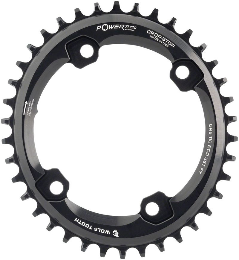 Wolf-Tooth-Elliptical-Shimano-110-Asymmetric-BCD-Chainring---38t-110-Asymmetric-BCD-4-Bolt-Drop-Stop-For-Shimano-GRX-Cranks-Black-CR8134-5