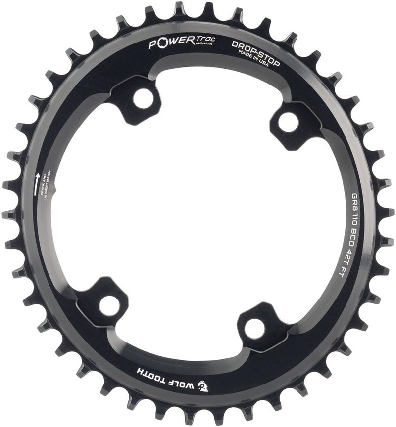 Wolf-Tooth-Elliptical-Shimano-110-Asymmetric-BCD-Chainring---42t-110-Asymmetric-BCD-4-Bolt-Drop-Stop-For-Shimano-GRX-Cranks-Black-CR8135-5
