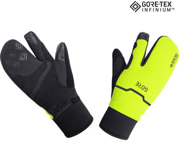 GORE GORE-TEX WINDSTOPPER® INFINIUM™ Thermo Split Gloves - Black/Neon Yellow, Lobster Style, Small