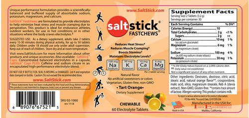 SaltStick Fastchews Chewable Electrolyte Tablets: Bottle of 60, Orange
