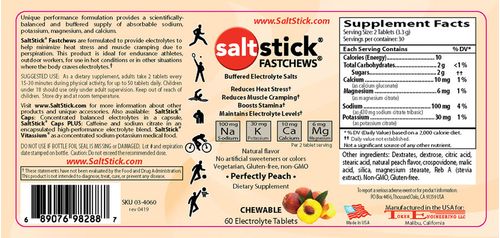 Saltstick Fastchews Chewable Electrolyte Tablets: Bottle of 60, Perfectly Peach