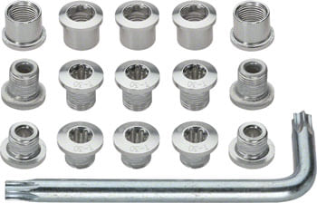 FSA Torx T-30 Alloy Mountain Chainring Nut/Bolt Set wiith tool: Silver