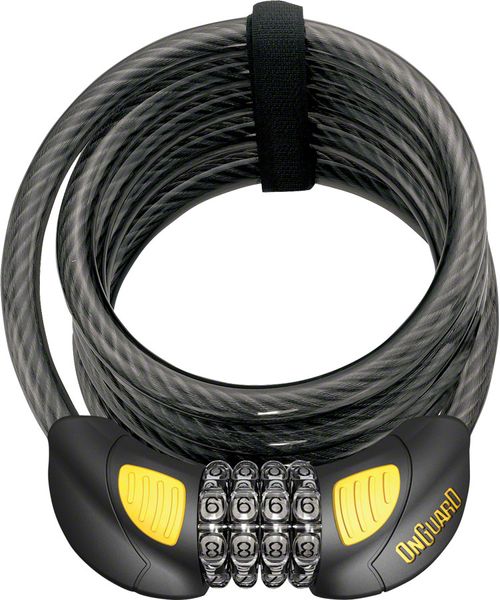 OnGuard Doberman Lighted Combo Cable Lock: 6' x 12 mm, Gray/Black/Yellow