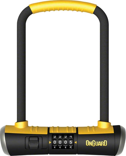 OnGuard BullDog Series U-Lock - 4.5 x 9", Combination, Black/Yellow, Includes bracket