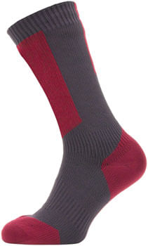 Sealskinz Waterproof Cold Weather Mid Length Sock with Hydrostop - 5 inch, Grey/Red/White, Medium