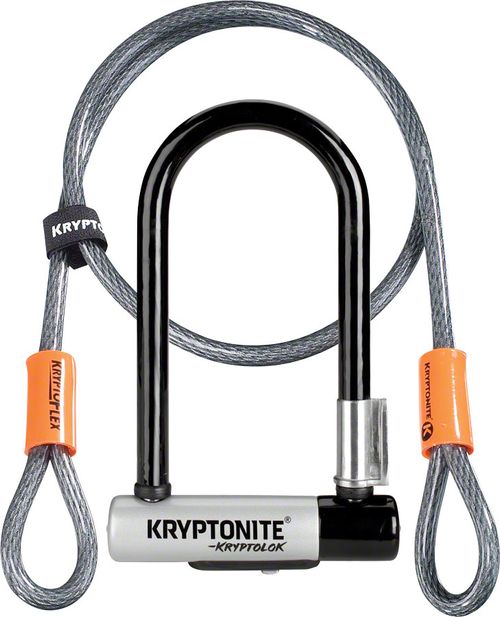 Kryptonite KryptoLok U-Lock - 3.25 x 7", Keyed, Black, Includes 4' cable and bracket