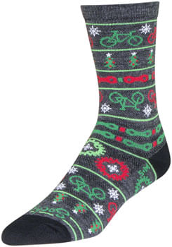 SockGuy Wool Ride Merry Crew Socks - 6 inch, Gray/Red/Green, Large/X-Large