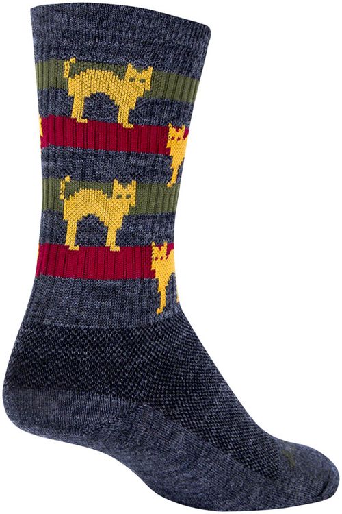 SockGuy Wool Catz Socks - 6 inch, Gray/Yellow/Red, Small/Medium