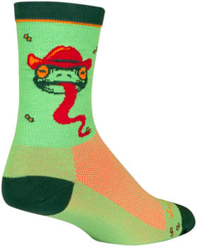 SockGuy Ribbit Crew Socks - 6 inch, Green/Red/Orange, Small/Medium