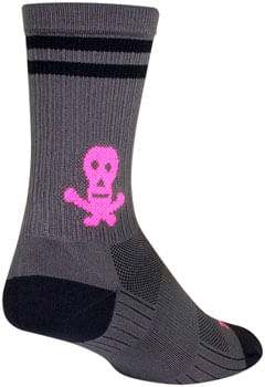 SockGuy SGX Skull and Bones Socks - 6 inch, Gray/Black/Pink, Large/X-Large