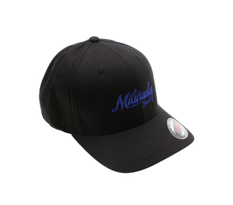 Milwaukee-Bicycle-Co--FlexFit-Cap---Black-Blue-Script-304-793