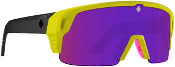 SPY+ Monolith 50/50 Sunglasses - Matte Neon Yellow, Happy Bronze with Purple Spectra Mirror Lenses