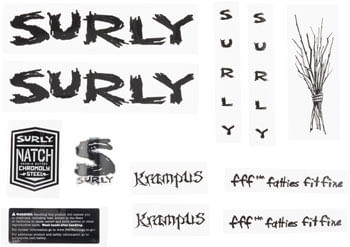 Surly Krampus Frame Decal Set - Black, with Sticks