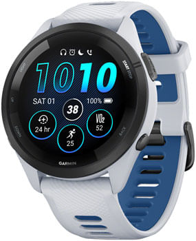 Garmin Forerunner 265 GPS Smartwatch - 46mm, Black Bezel with Whitestone Case, Whitestone/Tidal Blue Silicone Band