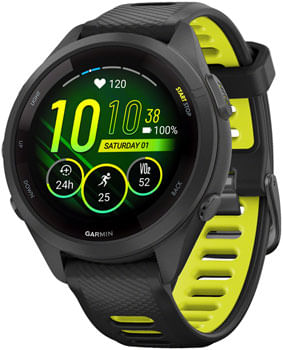 Garmin Forerunner 265S GPS Smartwatch - 42mm, Black Bezel and Case, Black/Amp Yellow Silicone Band