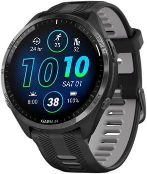 Garmin Forerunner 965 GPS Smartwatch - 47mm, Carbon Gray DLC Titanium Bezel, Black Case and Black/Powder Gray Silicone Band