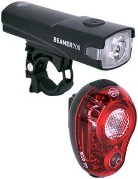 Planet Bike Beamer 700 + Rojo 100 Headlight and Taillight Set, 700/100 Lumen, USB Rechargable, Black