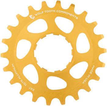 Wolf Tooth Single Speed Aluminum Cog - 22t, Compatible with 3/32" Chains, Gold