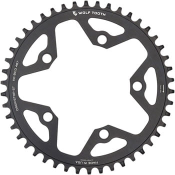 Wolf Tooth 110 BCD Gravel, CX and Road Chainring - 44t, 110 BCD, 5-Bolt, Drop-Stop ST, For Shimano HG+ and KMC 12-Speed Chains, Black