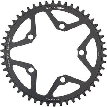 Wolf Tooth 110 BCD Gravel, CX and Road Chainring - 48t, 110 BCD, 5-Bolt, Drop-Stop ST, For Shimano HG+ and KMC 12-Speed Chains, Black