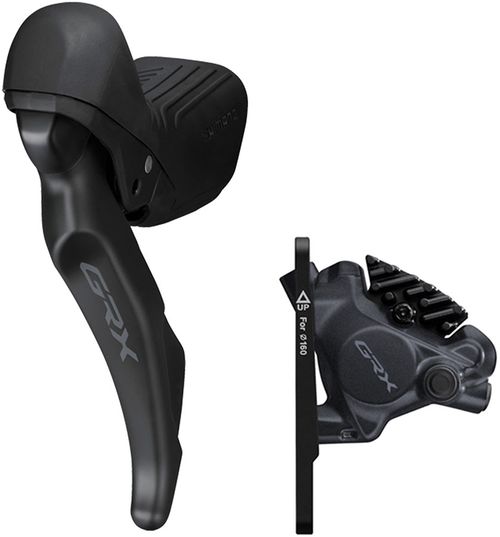 Shimano GRX ST-RX610 Shift/Brake Lever with BR-RX410 Hydraulic Disc Brake Caliper - Left/Front, 2x, Flat Mount Caliper, Black