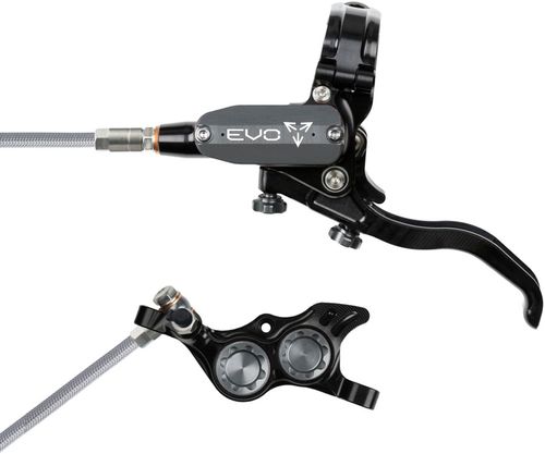 Hope EVO TR4 Disc Brake and Lever Set - Left Hand, Post Mount, 4-Piston, Braided Hydraulic Hose, Black/Smoke