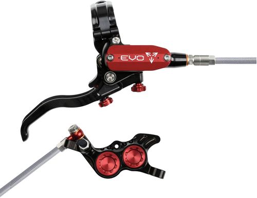 Hope EVO GR4 Disc Brake and Lever Set - Right Hand, Post Mount, 4-Piston, Braided Hydraulic Hose, Black/Red