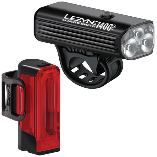 Lezyne Macro Drive 1400+/Strip Drive Pro 400+ Headlight/Taillight Set - Black