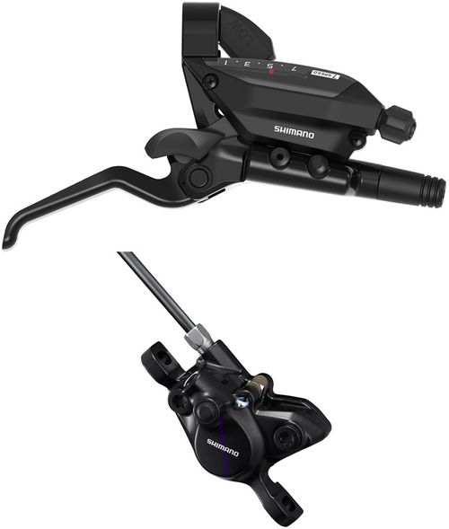 Shimano ST-EF515-7R EZ Fire Plus Shift/Brake Lever with BR-MT200 Disc Brake Caliper - Right/Rear, 7-Speed, Post Mount, 2-Piston,  Black
