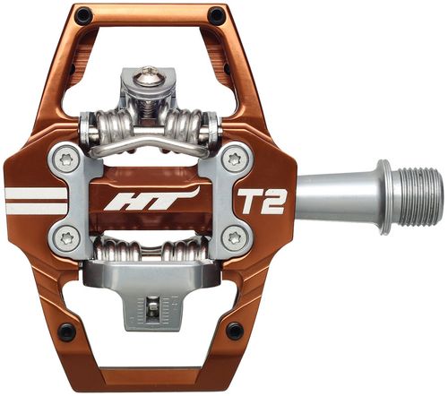 HT Components T2 Pedals - Dual Sided Clipless with Platform, Aluminum, 9/16", Root Beer