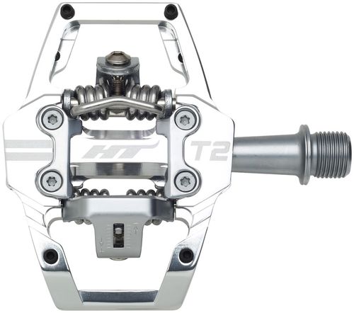 HT Components T2 Pedals - Dual Sided Clipless with Platform, Aluminum, 9/16", Silver