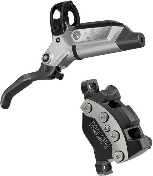 SRAM Maven Ultimate Disc Brake and Lever - Front or Rear, Post Mount, 4-Piston, Carbon Lever Blade, Ti Hardware, Silver/Black, B1