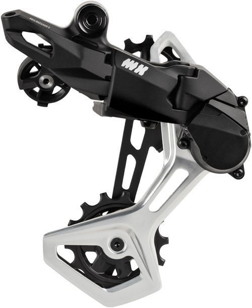 microSHIFT Advent MX Pro Rear Derailleur - 10/11-Speed, Clutched, Repairable Aluminum Medium Cage, 50t Max, Black/Silver