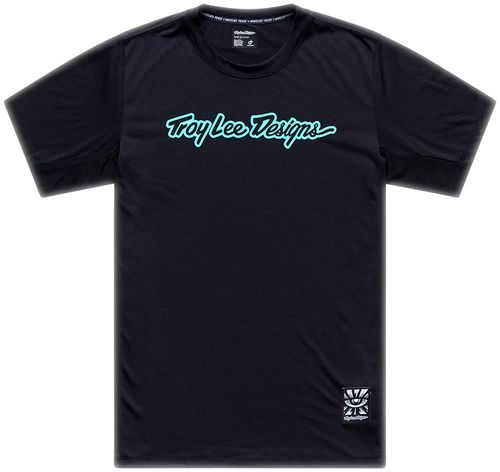 Troy Lee Designs Skyline Ride Short Sleeve Tee – Signature Black / Real Teal, Medium