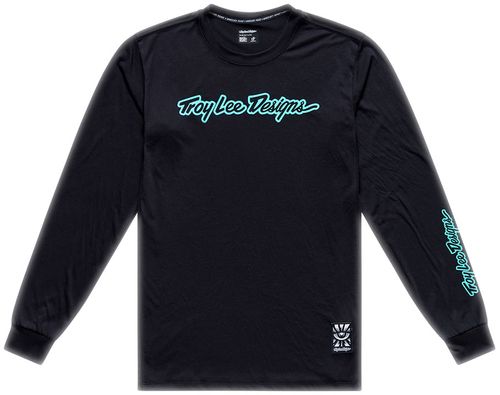 Troy Lee Designs Skyline Ride Long Sleeve Tee – Signature Black / Real Teal, Medium