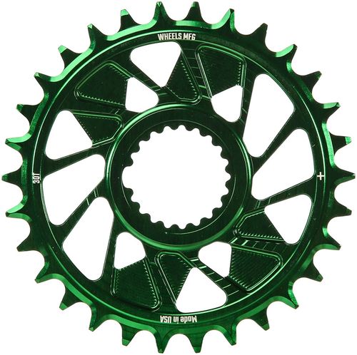 Wheels Manufacturing Direct Mount Chainring - 30t, Shimano Direct Mount, 1.5mm Outboard Offset, HG+ Chain Compatible, Green
