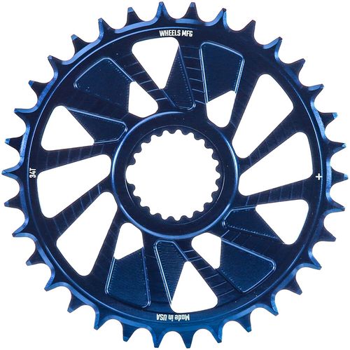 Wheels Manufacturing Direct Mount Chainring - 34t, Shimano Direct Mount, 1.5mm Outboard Offset, HG+ Chain Compatible, Blue