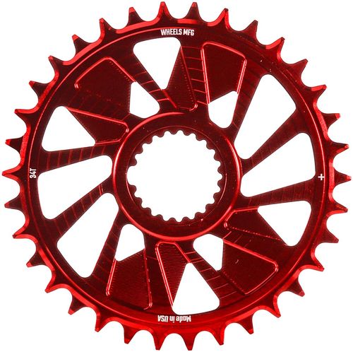 Wheels Manufacturing Direct Mount Chainring - 34t, Shimano Direct Mount, 1.5mm Outboard Offset, HG+ Chain Compatible, Red